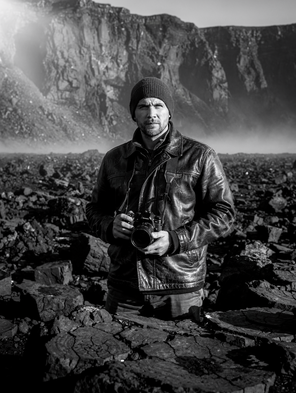 Landscape photographer on expedition in sub-polar wilderness